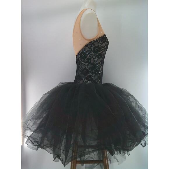 Dance Costume Curtain Call  C240 Medium Adult  Black  Lace Ballet  Rhinestones - Picture 4 of 8